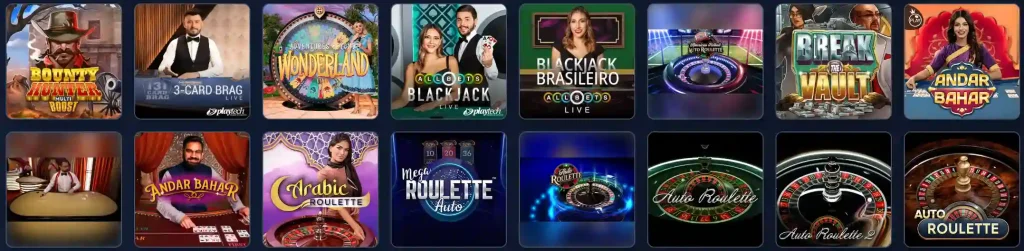 WinThere Casino live games including blackjack roulette andar bahar and table games
